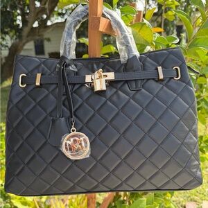 BADGLEY MISCHKA Diamond Quilted Tote With Lock and Key